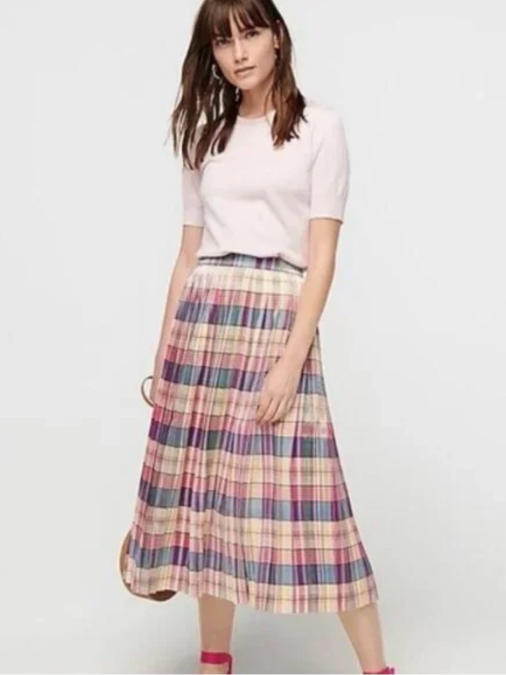 J.Crew Pleated Midi skirt in Metallic Plaid NWT Size 8